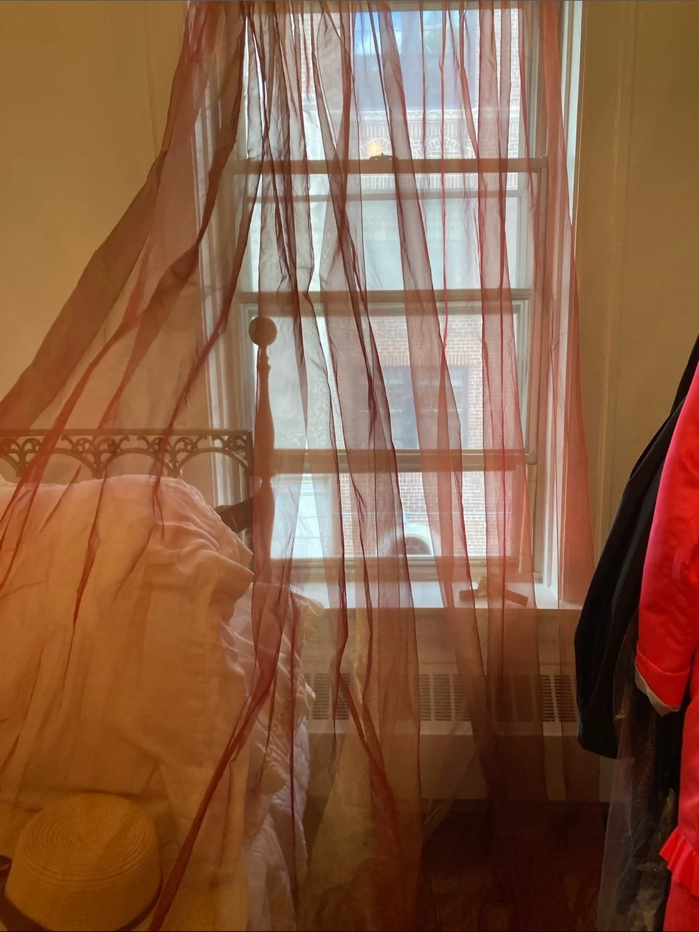 Spectacular French MADURA sheer raspberry/orange drapes